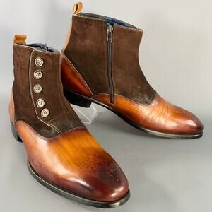 CONNAISSEUR Size 13 Brown Antique Leather Suede Side Zipper Boots